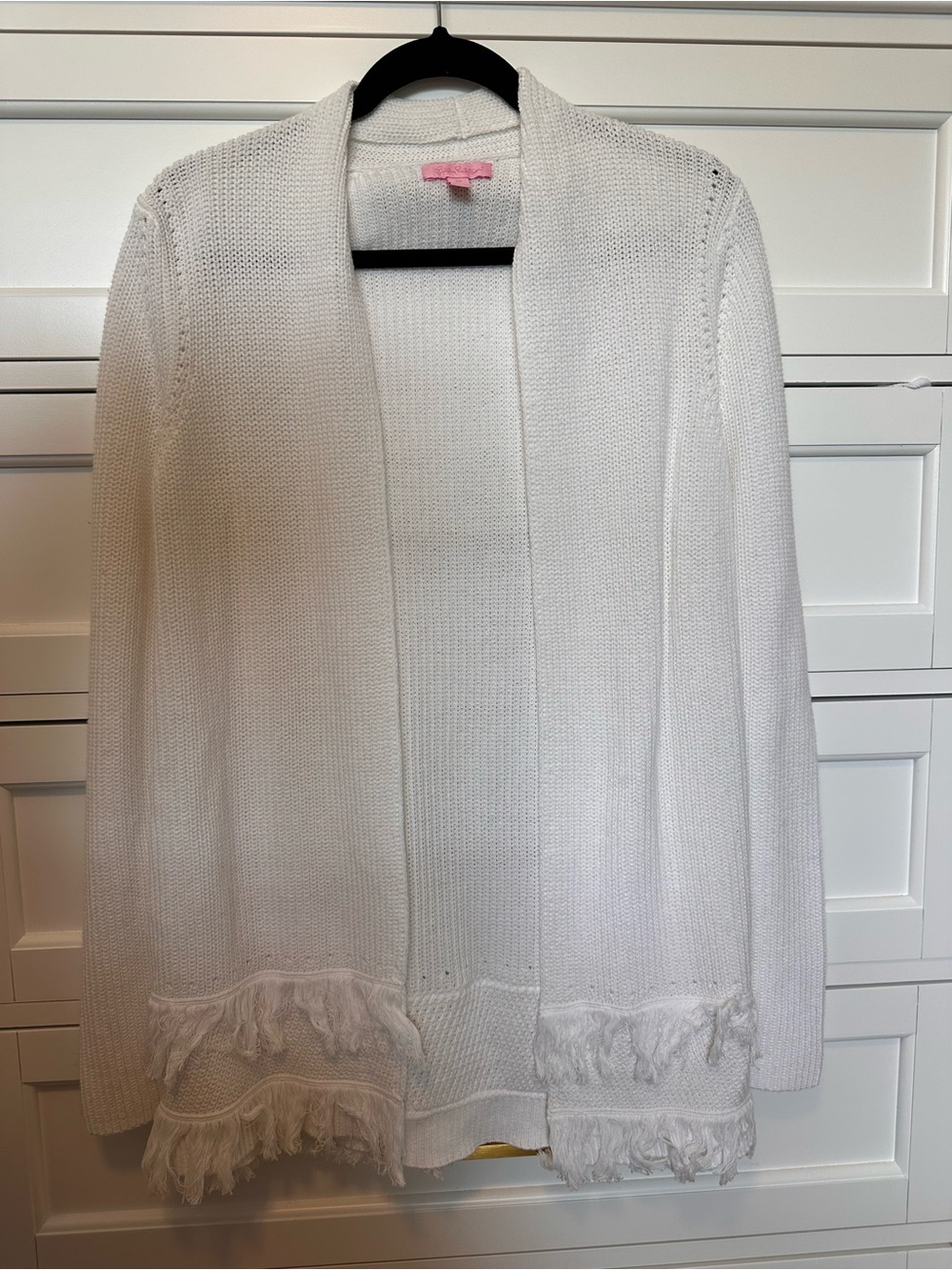 Lilly Pulitzer White Open Front Fringe Sweater